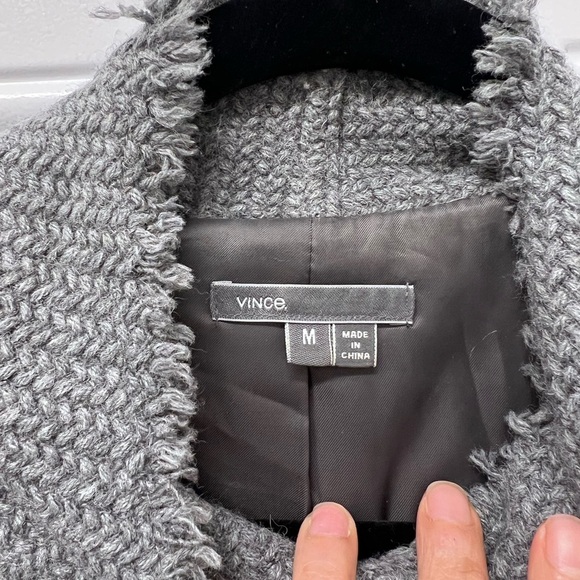 VINCE Gray and Black Blazer preppy leather with Asymmetrical Closure M - Picture 6 of 11